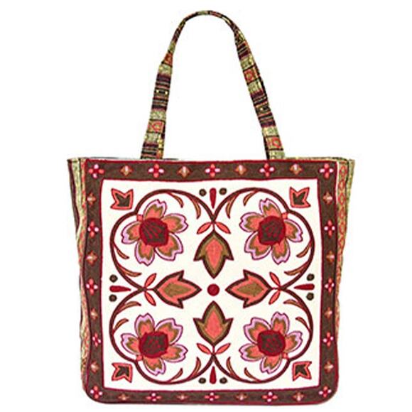 Tapestry Woven Canvas Tote Bag Burgundy - Picture 1 of 4
